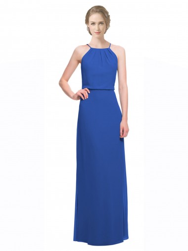Low Back Blue A-Line Spaghetti Straps Long Bridesmaid Dress Hobart