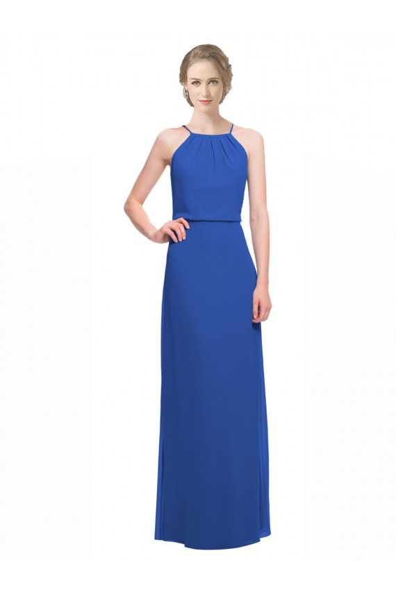 Low Back Blue A-Line Spaghetti Straps Long Bridesmaid Dress Hobart