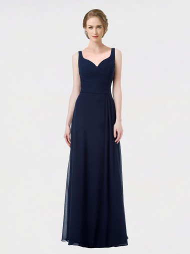 Low Back Dark Navy A-Line Sweetheart Sleeveless Long Bridesmaid Dress Hobart