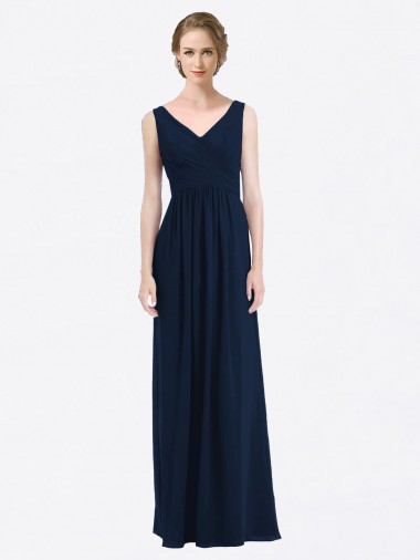 Low Back Dark Navy A-Line V-Neck Long Evening Gowns / Bridesmaid Dress Hobart