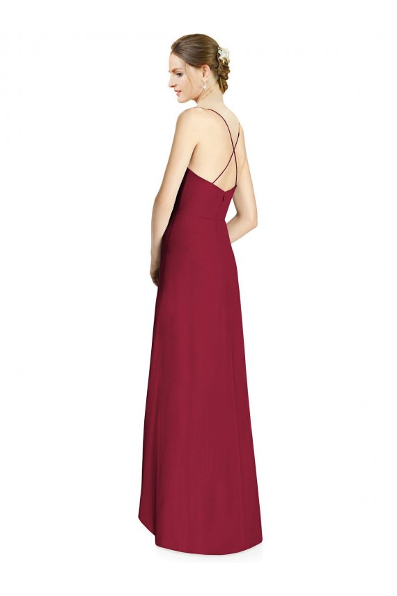 Open Back Burgundy A-Line V-Neck Long High Low Bridesmaid Dress Hobart