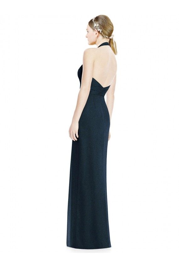 Open Back Dark Navy A-Line V-Neck Long Formal Dress / Bridesmaid Dress Hobart
