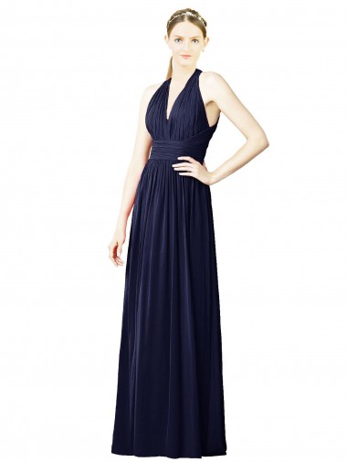 Keyhole Back Dark Navy A-Line V-Neck Long Bridesmaid Dresses Hobart