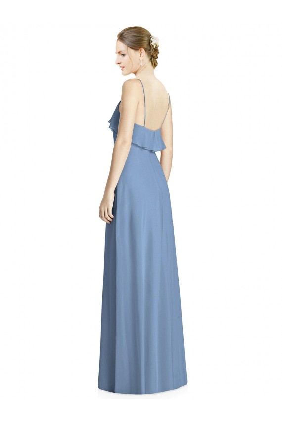 Open Back Dusty Blue A-Line V-Neck Long Bridesmaid Dresses Hobart