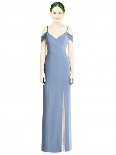 Open Back Dusty Blue A-Line Jewel Long Formal Evening Gown / Bridesmaid Dress Hobart
