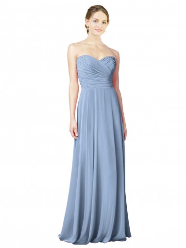 Low Back Dusty Blue A-Line Strapless Long Wedding Party Dress Hobart