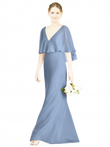 Dusty Blue Trumpet V-Neck Long Bridesmaid Dress Hobart
