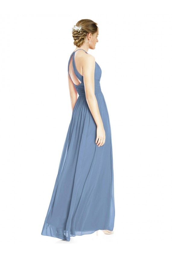 Dusty Blue A-Line Halter Neck Long Wedding Party Dress Hobart