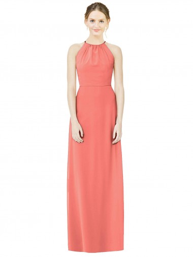 Keyhole Back Coral A-Line Halter Neck Long Bridesmaid Dress Hobart