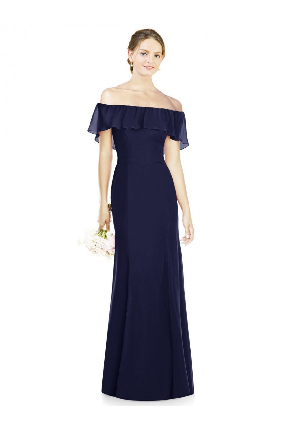 Dark Navy Trumpet Off the Shoulder Long Bridesmaid Dress Hobart