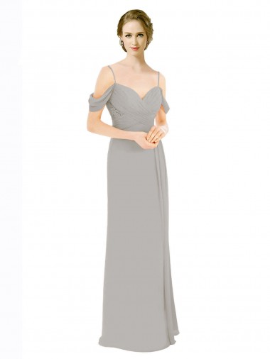 Low Back Silver A-Line Sweetheart Cold Shoulder Long Bridesmaid Dress Hobart