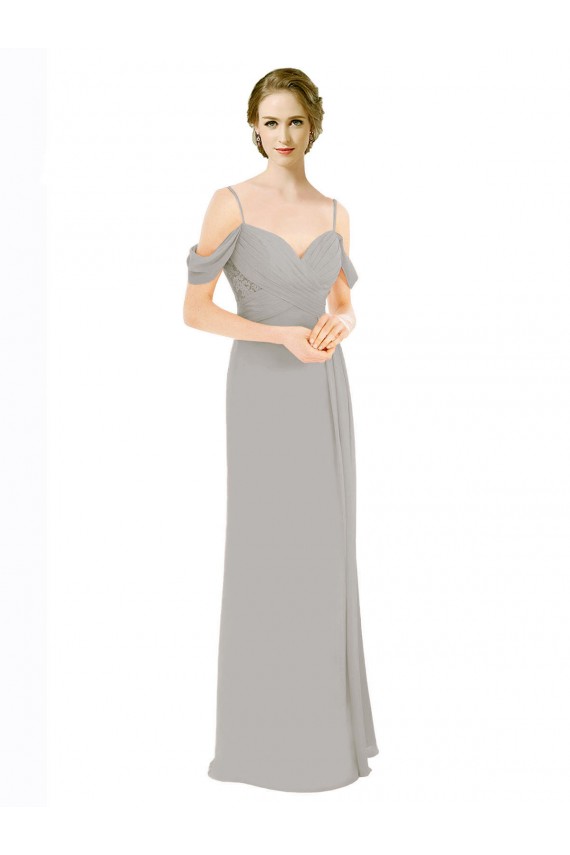 Low Back Silver A-Line Sweetheart Cold Shoulder Long Bridesmaid Dress Hobart