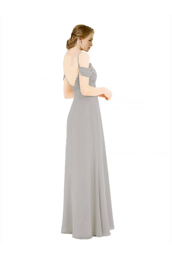 Low Back Silver A-Line Sweetheart Cold Shoulder Long Bridesmaid Dress Hobart
