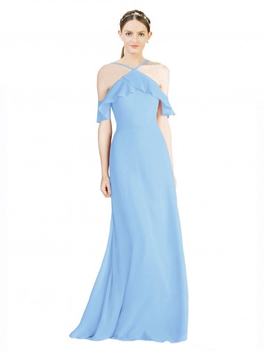 Low Back Periwinkle A-Line Halter Neck Long Formal Dress / Bridesmaid Dress Hobart