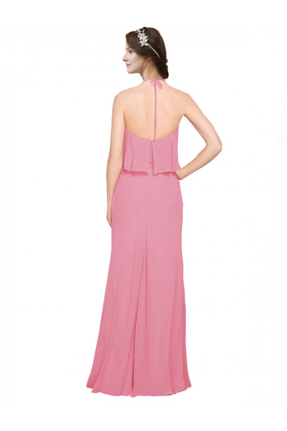 Low Back Skin Pink A-Line High Neck Long Bridesmaid Dress Hobart