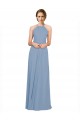 Open Back Dusty Blue A-Line High Neck Long Bridesmaid Dress / Evening Dress Hobart