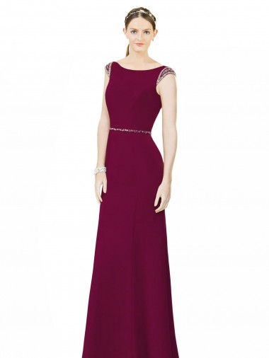 Low Back Burgundy A-Line High Neck Long Bridesmaid Dress Hobart