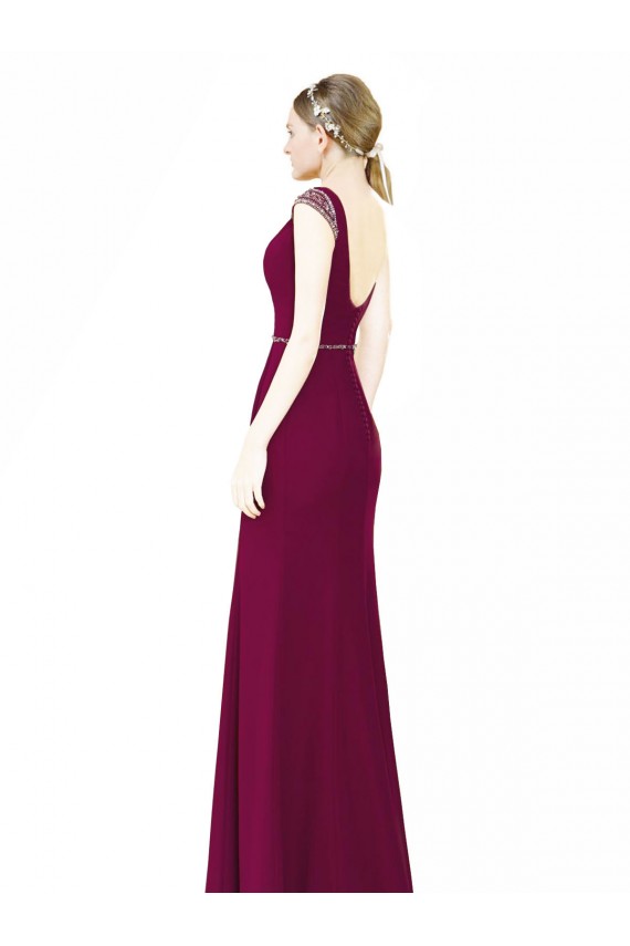 Low Back Burgundy A-Line High Neck Long Bridesmaid Dress Hobart