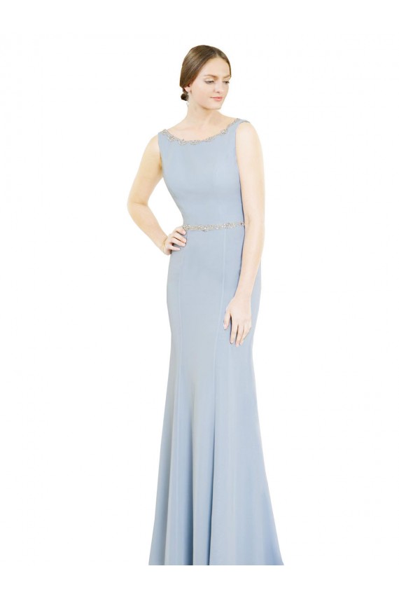 Low Back Light Sky Blue A-Line High Neck Long Bridesmaid Dress Hobart