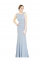 Low Back Light Sky Blue A-Line High Neck Long Bridesmaid Dress Hobart