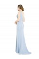 Low Back Light Sky Blue A-Line High Neck Long Bridesmaid Dress Hobart