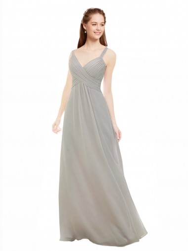 Open Back Silver A-Line V-Neck Long Bridesmaid Dress Hobart