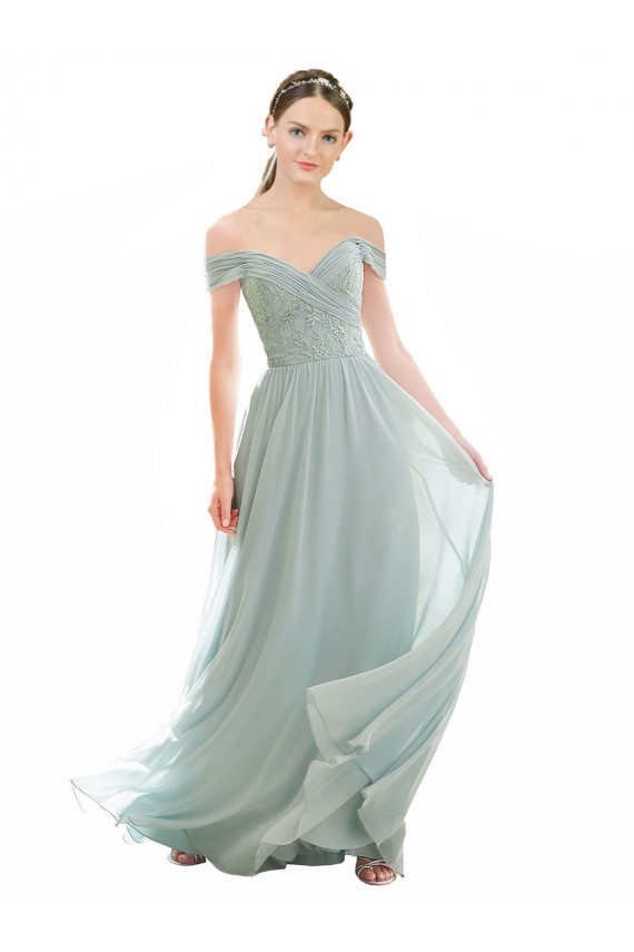 Sea Glass A-Line Off the Shoulder Long Bridesmaid Dress Hobart