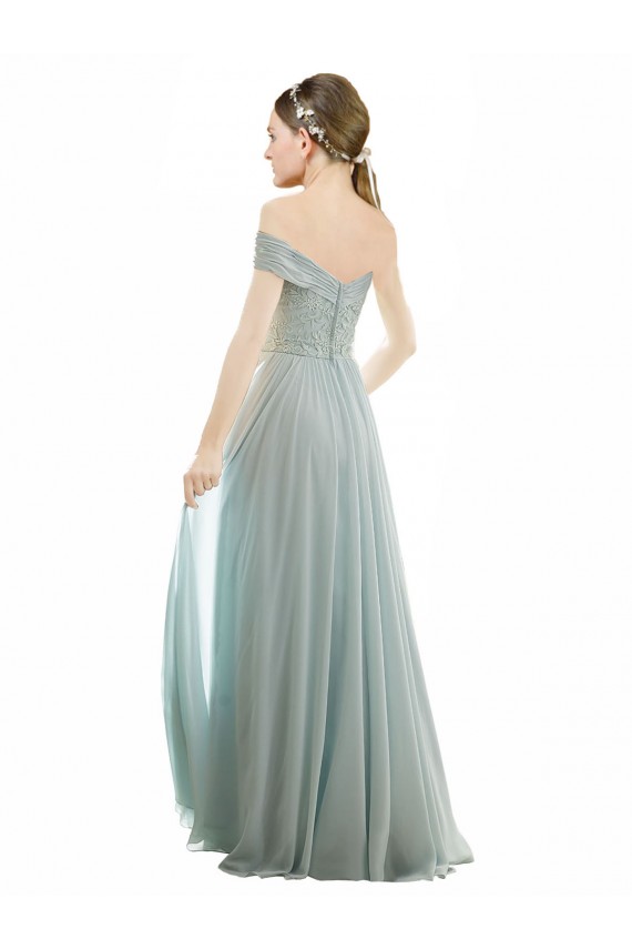 Sea Glass A-Line Off the Shoulder Long Bridesmaid Dress Hobart