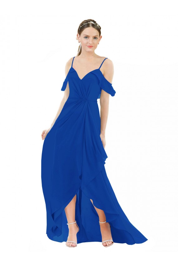 Royal Blue A-Line V-Neck Long High Low Bridesmaid Dress Hobart