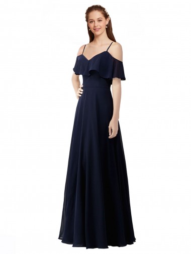 Dark Navy A-Line V-Neck Long Bridesmaid Dress Hobart