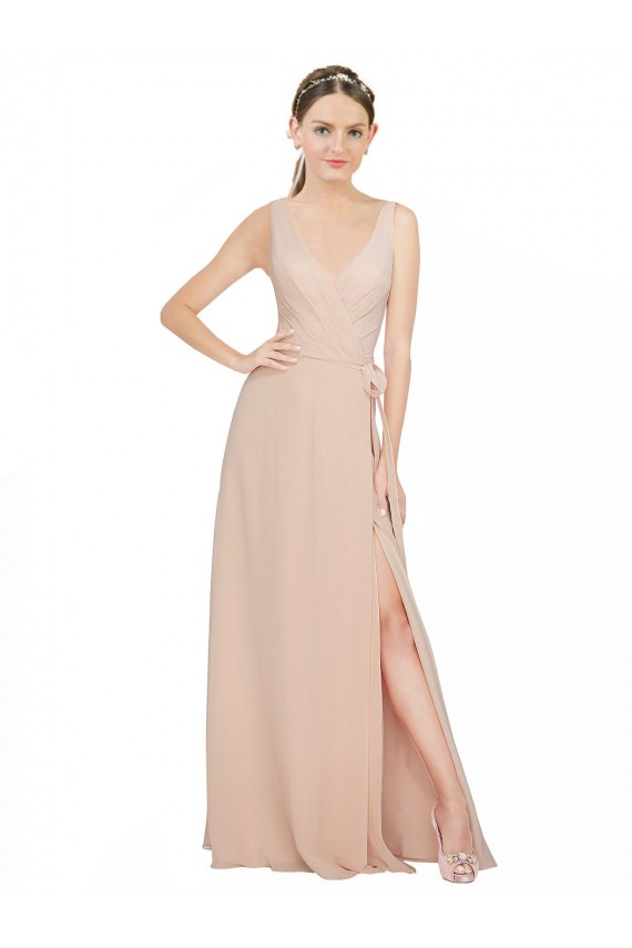 Pink A-Line V-Neck Sleeveless Long Bridesmaid Dress / Evening Dress Hobart
