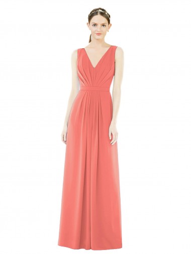 V-Back Coral A-Line V-Neck Long Bridesmaid Dress Hobart