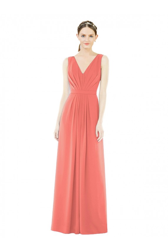 V-Back Coral A-Line V-Neck Long Bridesmaid Dress Hobart