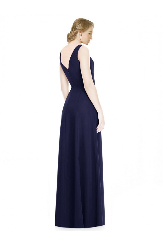 V-Back Dark Navy A-Line Cowl Neck Long Bridesmaid Dress Hobart