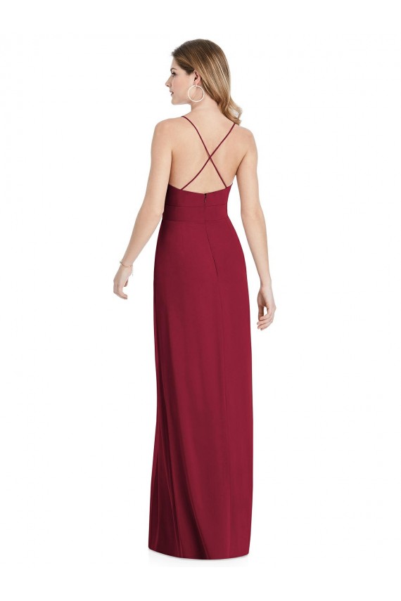 Open Back Burgundy A-Line V-Neck Long Semi Formal Evening Dress / Bridesmaid Dress Hobart