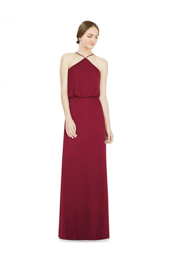 Open Back Burgundy A-Line Halter Neck Long Bridesmaid Dress Hobart