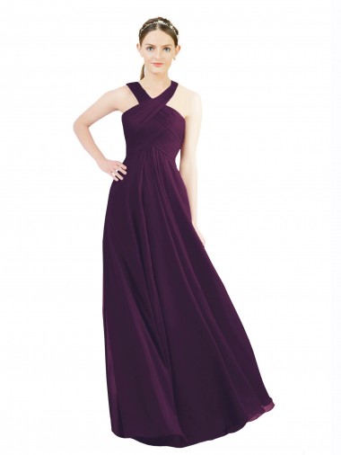 Grape A-Line Halter Neck Long Bridesmaid Dress Hobart