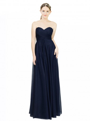 Low Back Dark Navy A-Line Strapless Long Bridesmaid Dress / Evening Dress Hobart