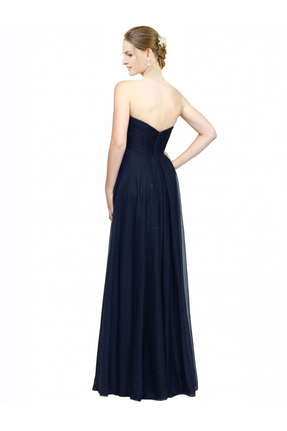 Low Back Dark Navy A-Line Strapless Long Bridesmaid Dress / Evening Dress Hobart