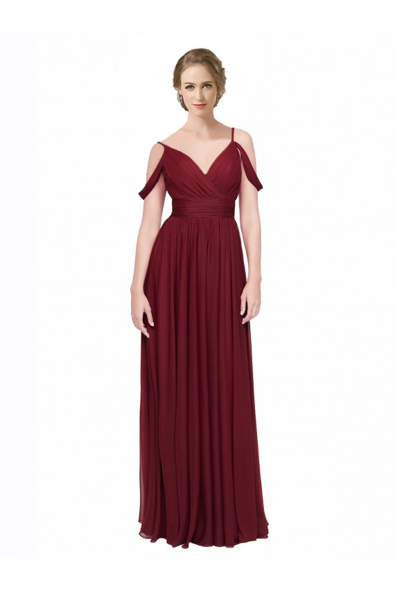 Low Back Burgundy A-Line Spaghetti Straps Long Bridesmaid Dress / Evening Dress Hobart