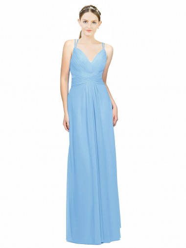 Keyhole Back Periwinkle A-Line V-Neck Long Bridesmaid Dress / Evening Dress Hobart