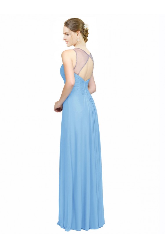 Keyhole Back Periwinkle A-Line V-Neck Long Bridesmaid Dress / Evening Dress Hobart