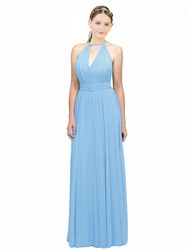 Low Back Periwinkle A-Line Halter Neck Long Bridesmaid Dress Hobart