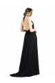 Low Back Oyster Silver A-Line Halter Neck Long Bridesmaid Dress Hobart
