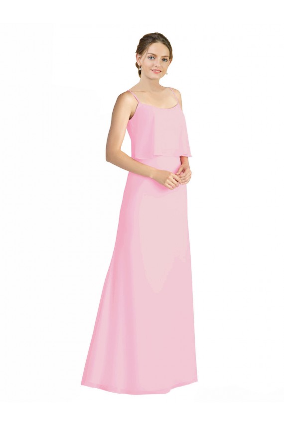 Low Back Barely Pink A-Line Spaghetti Straps Long Bridesmaid Dress Hobart