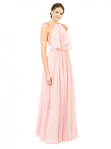 Open Back Pink A-Line Halter Neck Long Formal Dress / Bridesmaid Dress Hobart