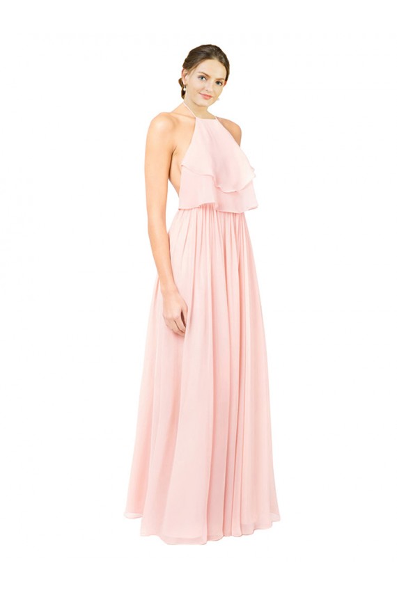 Open Back Pink A-Line Halter Neck Long Formal Dress / Bridesmaid Dress Hobart