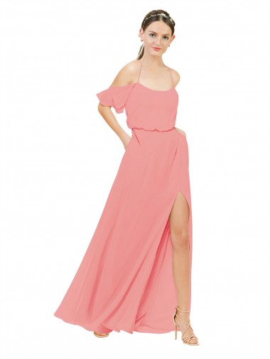 Watermelon A-Line Off the Shoulder Long Bridesmaid Dress Hobart