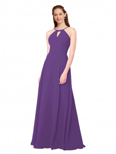 Plum Purple Sheath High Neck Long Bridesmaid Dress Hobart
