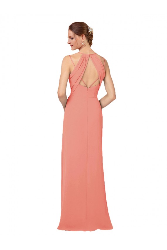 Keyhole Back Desert Rose Sheath V-Neck Long Bridesmaid Dress Hobart